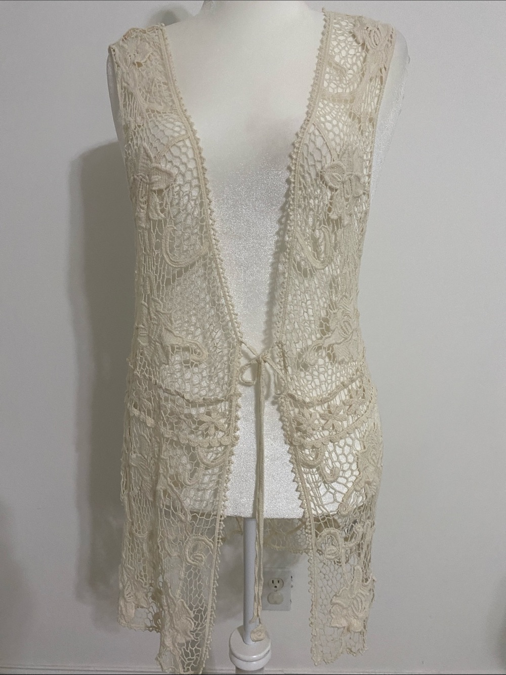 Long Lace Tie Front Vest